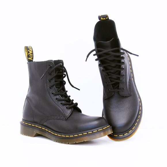 Dr. Martens Black Combat Boots Pascal Virginia Leather Lace Up Women Sz 7 US - Picture 1 of 15